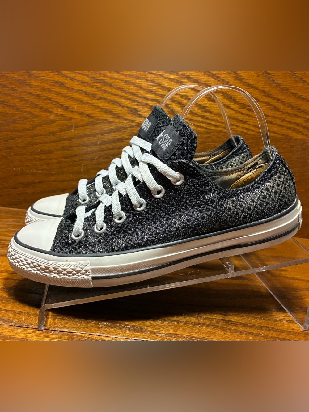 Y2K Converse All Star Metallic Black Geometric Print Low Top Sneakers 8 Grunge